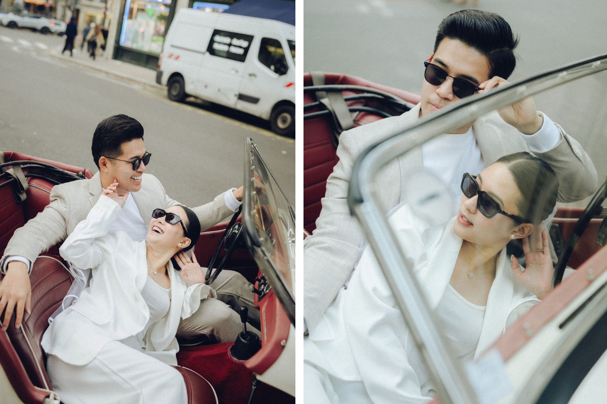 Paris Pre-Wedding Photoshoot with Eiﬀel Tower Louvre Museum Parisian Cafe Vintage Car Rooftop Night  by OneThreeOneFour on OneThreeOneFour 13