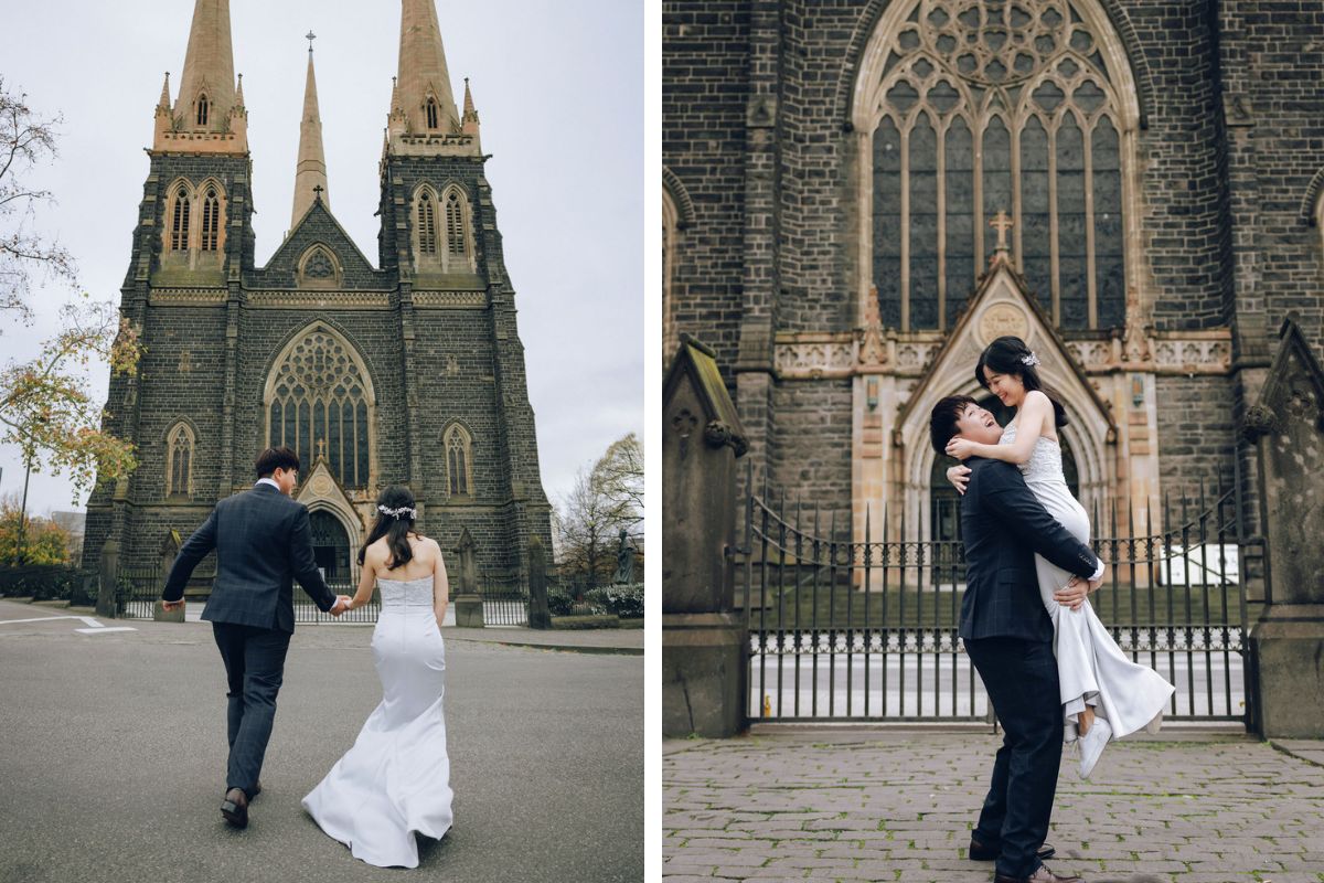 Melbourne Pre-wedding Photoshoot At St. Patrick's Cathedral, Carlton Gardens and Fitzroy Gardens In Autumn by Freddie on OneThreeOneFour 1
