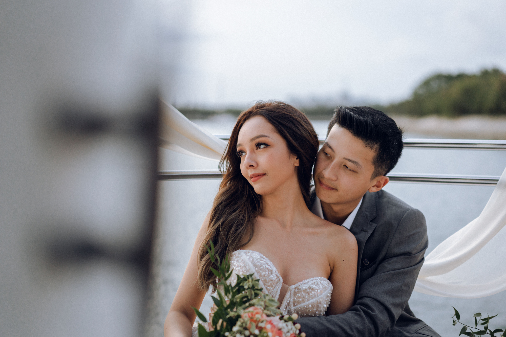 Sunset Prewedding Photoshoot On A Yacht With Romantic Floral Styling by Samantha on OneThreeOneFour 18