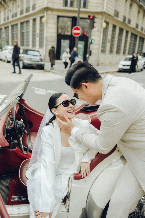 Paris Pre-Wedding Photoshoot with Eiﬀel Tower Louvre Museum Parisian Cafe Vintage Car Rooftop Night  by OneThreeOneFour on OneThreeOneFour 4