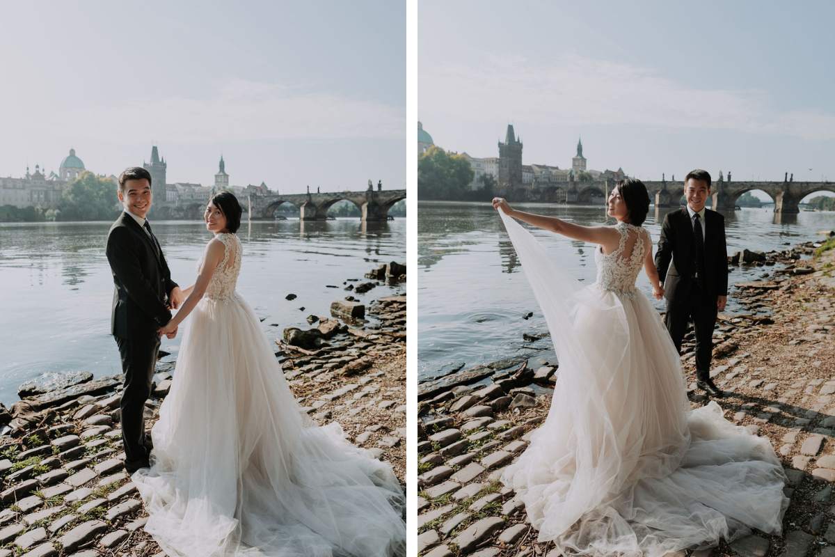 Prague prewedding photoshoot at Old Town Square and Charles Bridge, Vojanovy Gardens by Nika on OneThreeOneFour 4